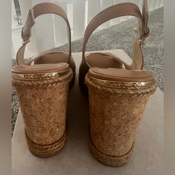 Jimmy Choo Carmel Brown Leather Wedge Sandals - Picture 9 of 13